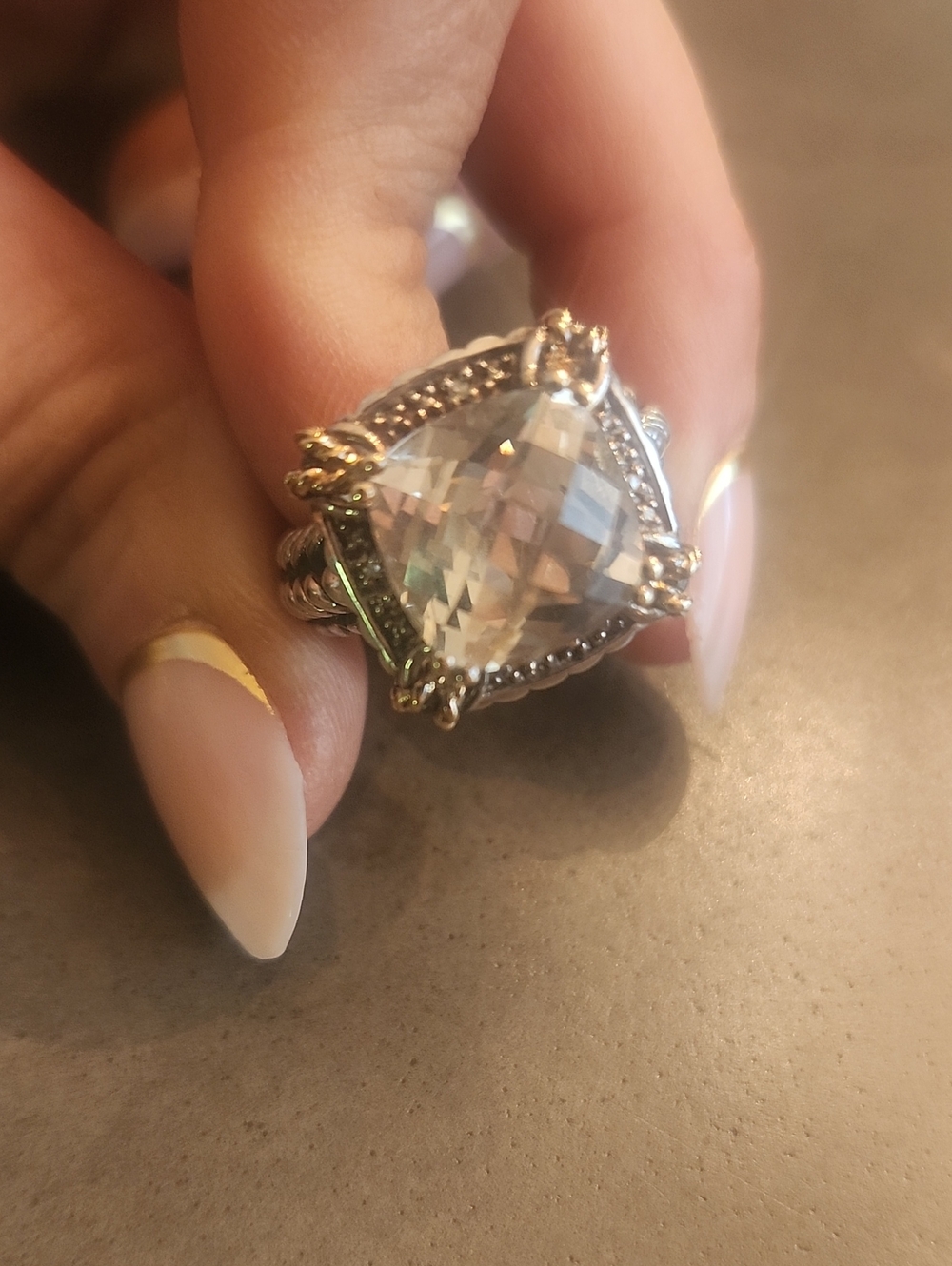Town & Country? Cushion Cut Green Amethyst 18k Sterling Ring